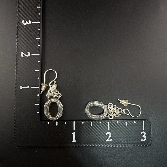 Michael Dawkins Earrings Sterling Silver Pebbled Granulated Link Dangle Drop 925 - Picture 4 of 13